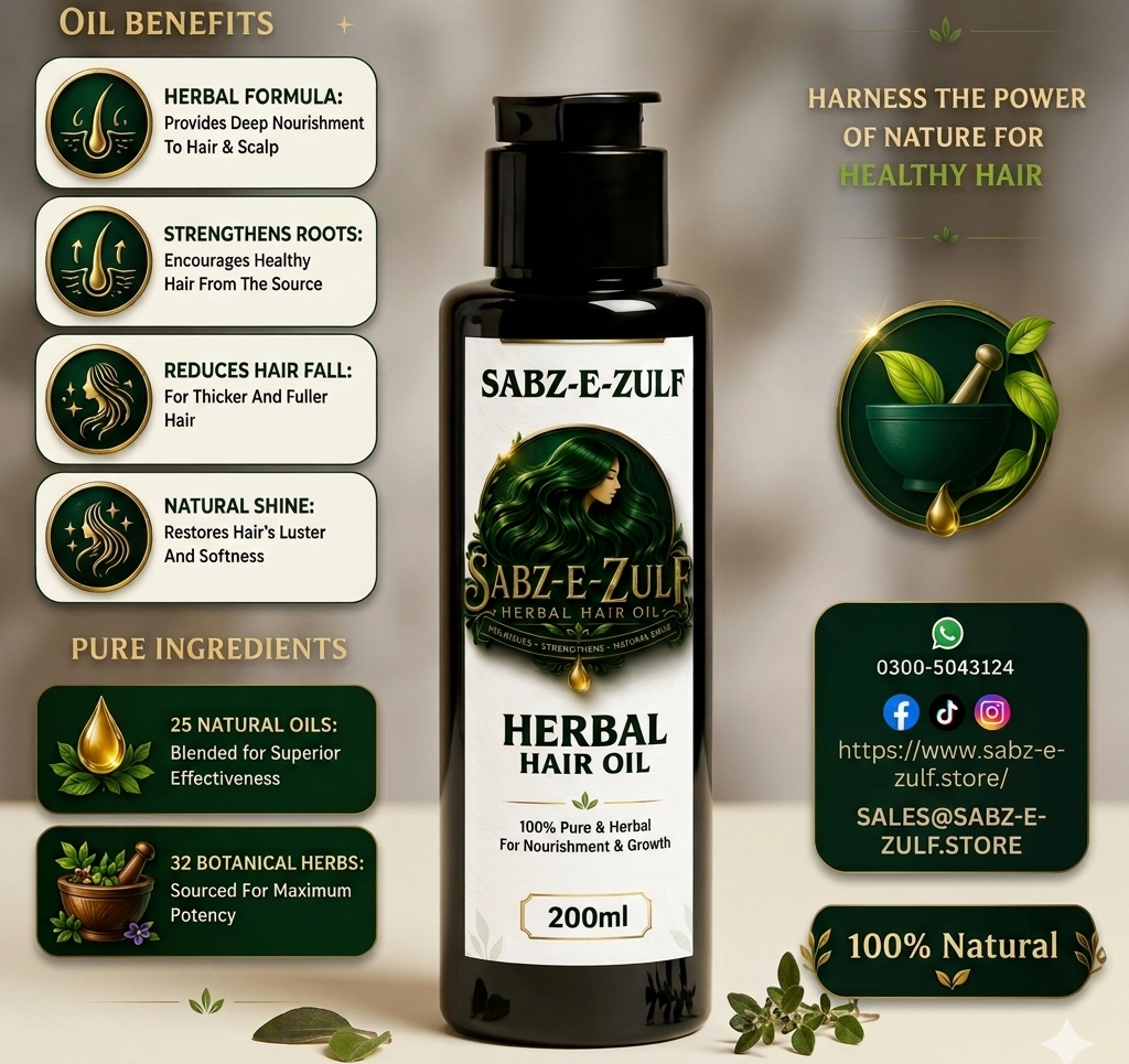Sabz-e-Zulf Herbal Hair Oil – Natural Hair Growth & Strengthening Formula